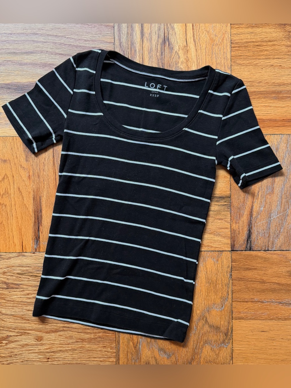 LOFT Black and White Striped Scoop Neck Tee